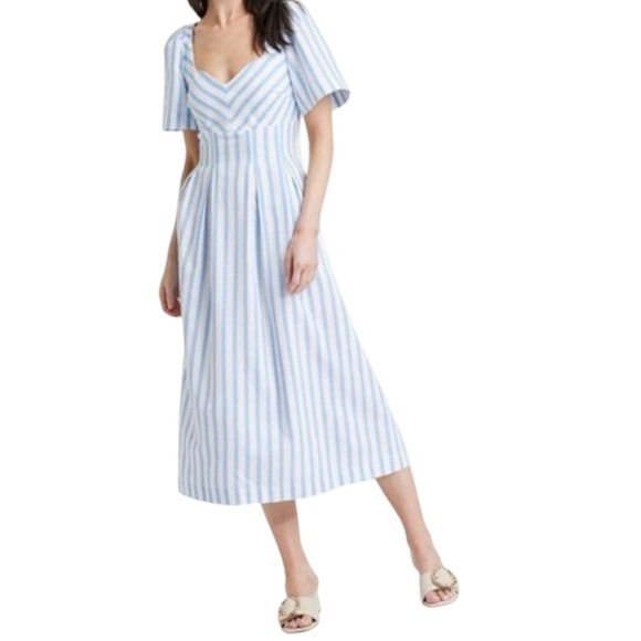 Blue Striped Midi Dress- Sz 8 - Picture 12 of 16